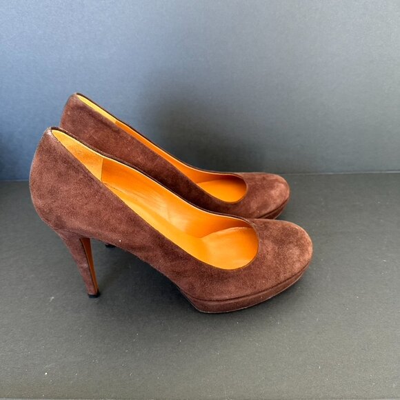 Gucci Cocoa Nappa Charlotte Platform Pumps Heels Size 38 - Picture 3 of 15